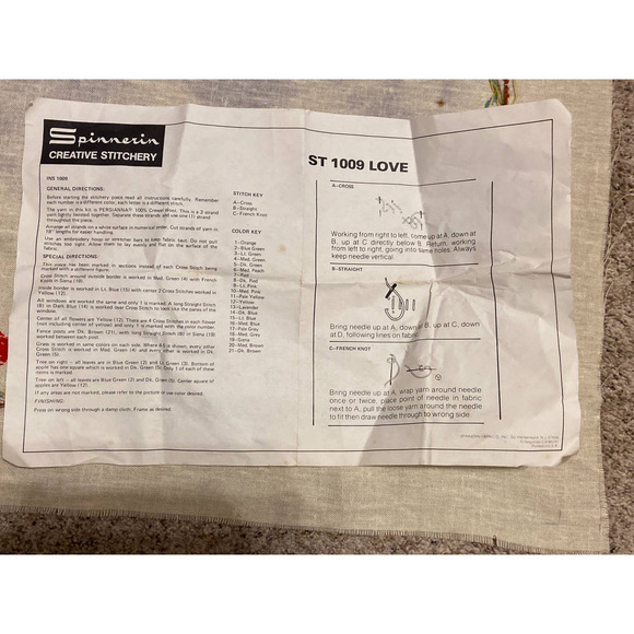 Vintage Spinnerin Creative Stitchery St Love 1009 Partially Completed Embroidery - Picture 5 of 6